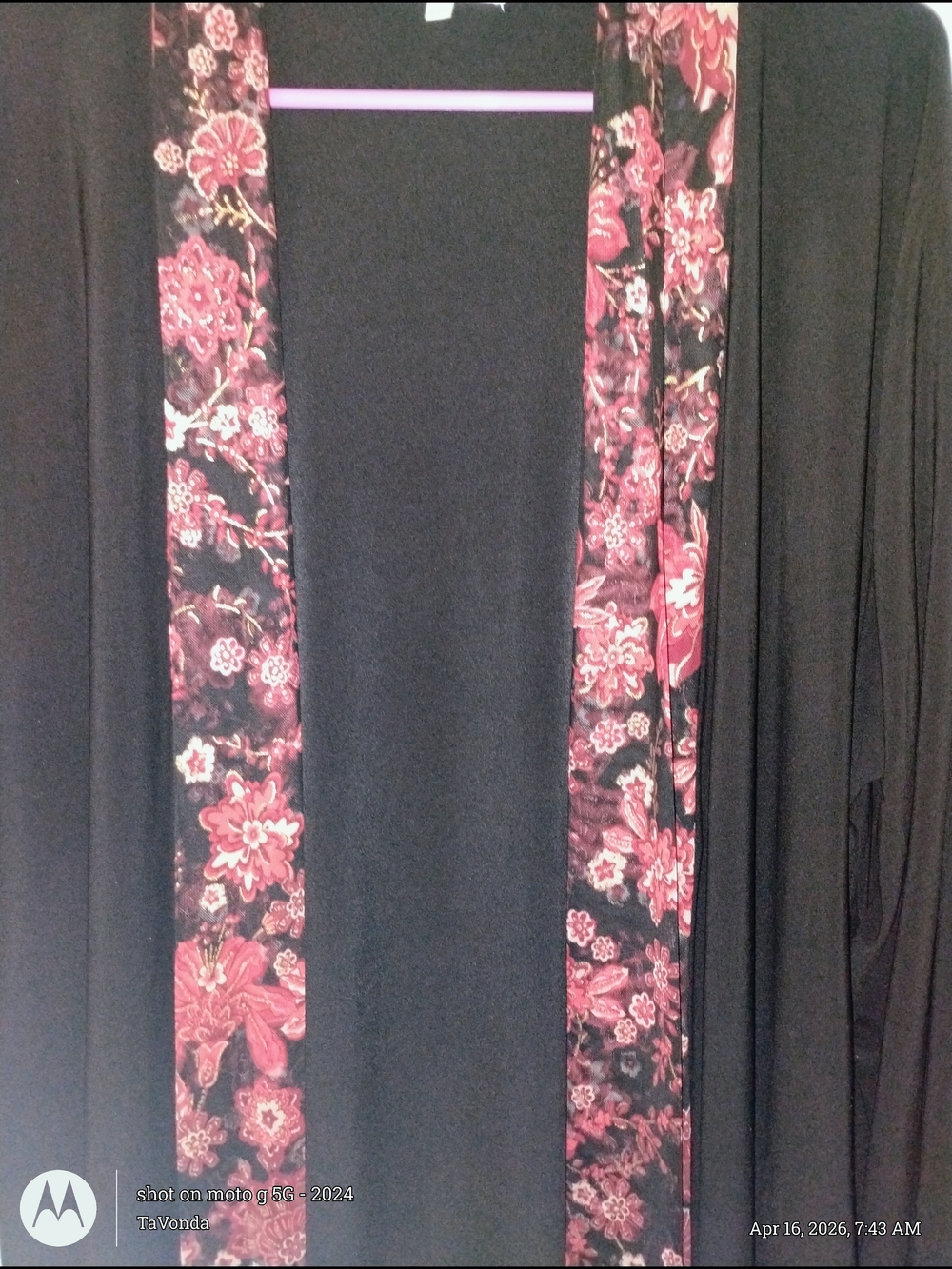 Black Cardigan with Red Floral Trim - Women Sweater/Cardigan PTP 26-27"
